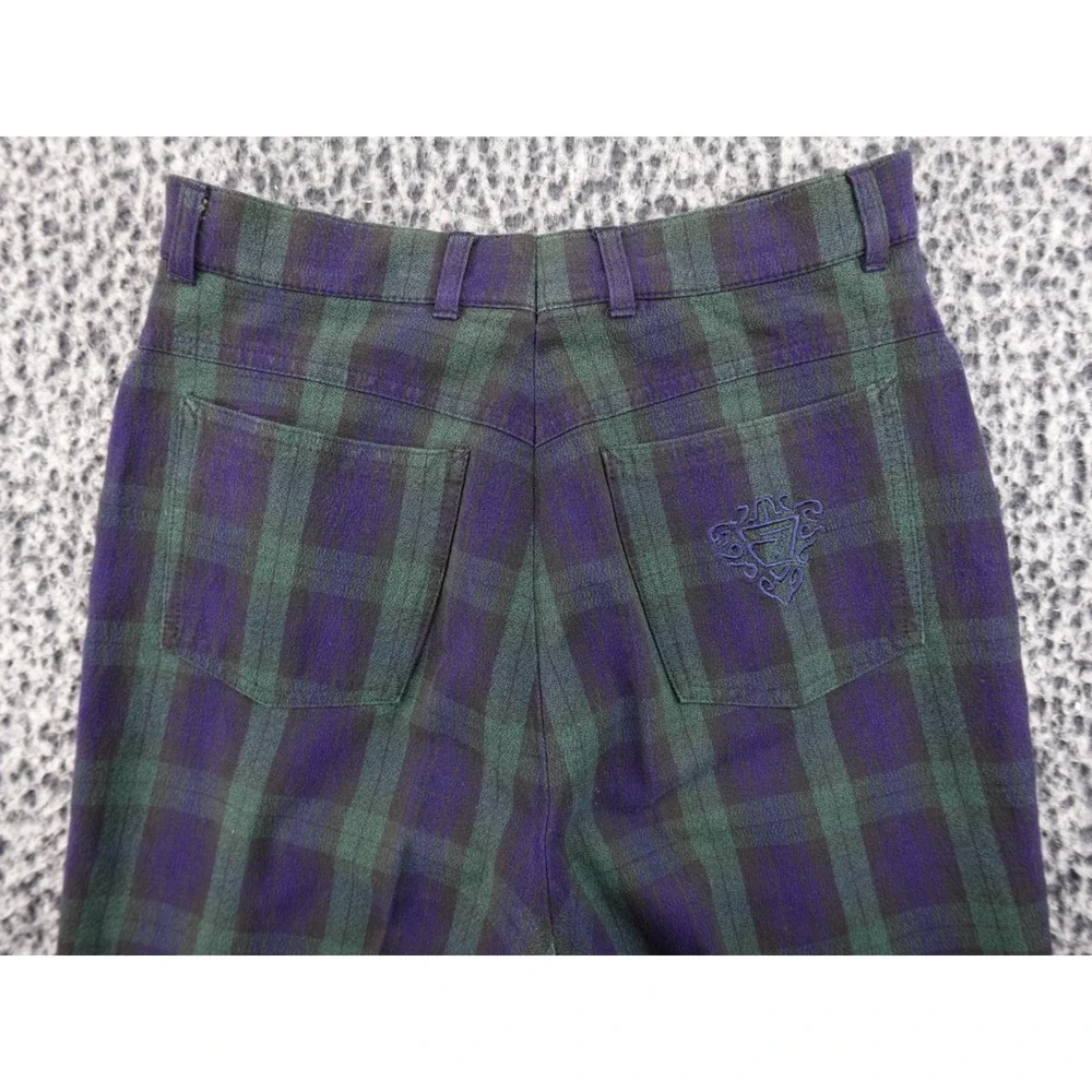 Zerres High Waisted Black Watch Plaid Slim Leg‎ Trousers Green Navy Blue Size 26